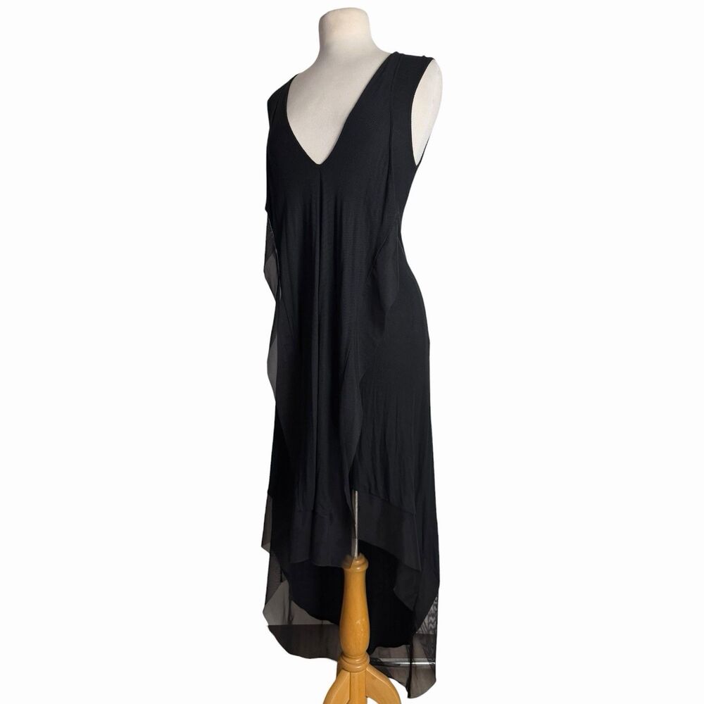 Whimsigoth Black Ribbed High Low Cascading Tulle Ruffle Asymmetric Dress XXS